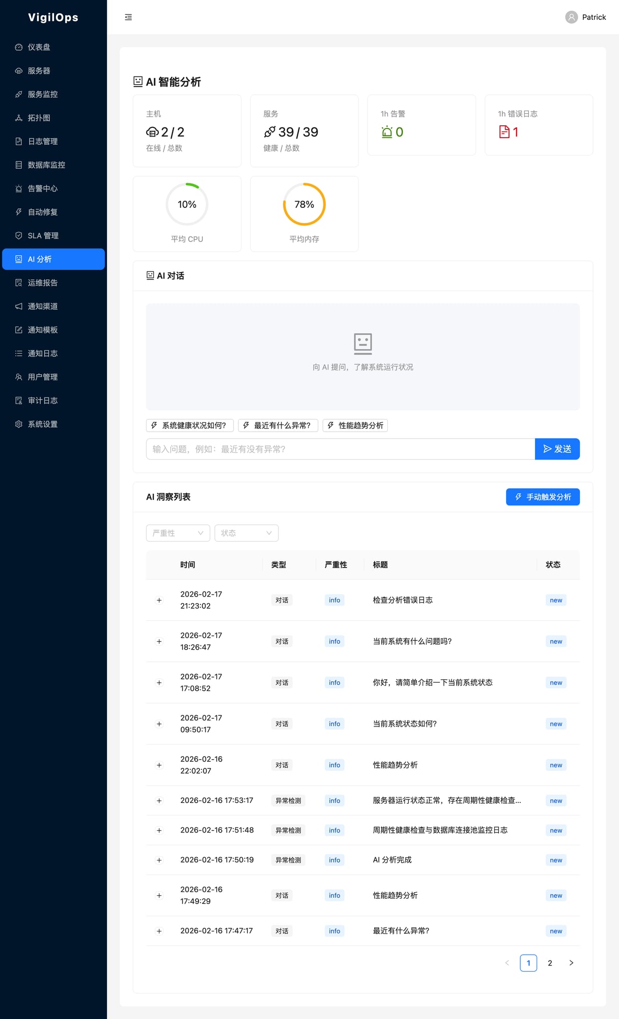 VigilOps AI 智能分析